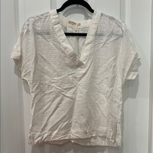 Marine Layer White Cotton/Rayon V-Neck Top